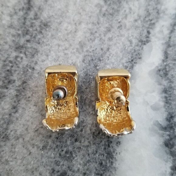 Vintage Black Rhinestone Post Earrings, Silver Tone, Unique Design, Studs - Picture 3 of 5